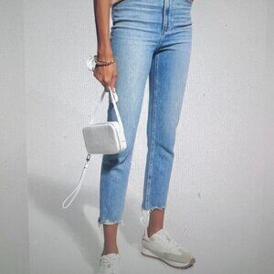 PAIGE Cindy Straight Jeans Womens 29 Ankle Blue Destroyed Fray Hem High rise  Ex